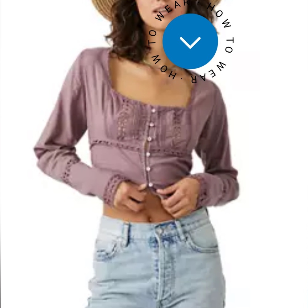 Free People NWT purple long sleeve short cropped small shirt - Picture 7 of 9